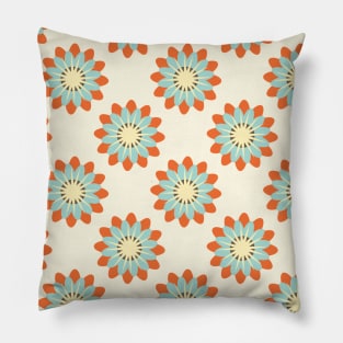 Retro Flower Pattern in buttercream, orange and light blue Pillow