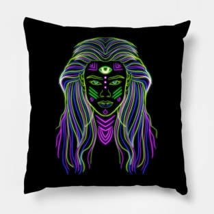 Electric Light Warrior Woman Pillow