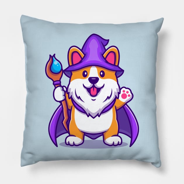 Cute Corgi Dog Wizard With Magic Wand Pillow by Catalyst Labs