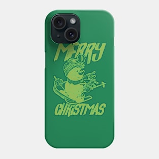 Skiing Snowman - Merry Christmas - Green Phone Case