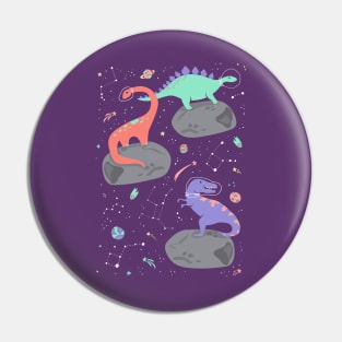 Dinosaurs Floating on an Asteroid in Purple Pin