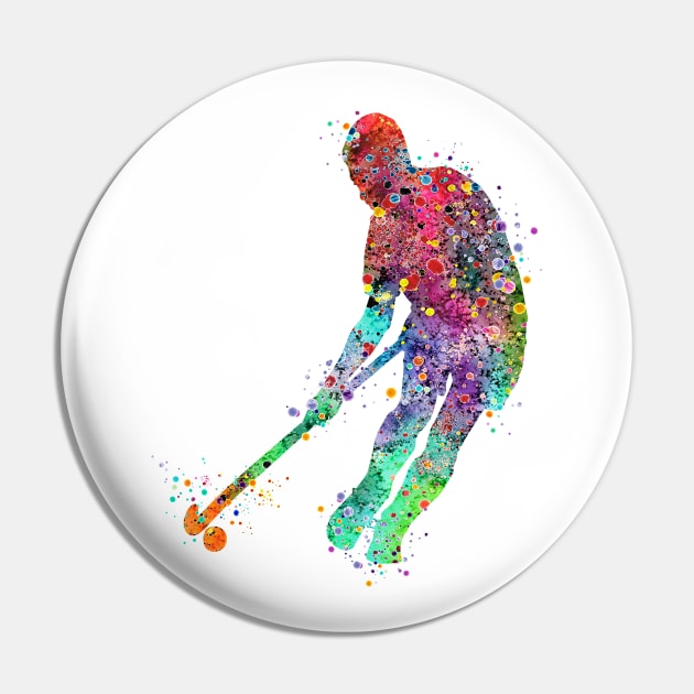 Field Hockey Player Watercolor Sport Pin by LotusGifts