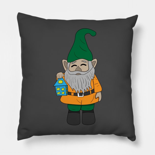 cute gnome with lantern Pillow by maricetak