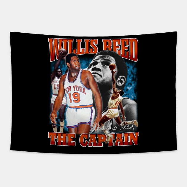 Willis Reed The Captain Basketball Legend Signature Vintage Retro 80s 90s Bootleg Rap Style Tapestry by CarDE