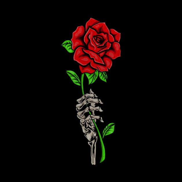 Skeleton Hand Holding a Red Rose, Floral by dukito