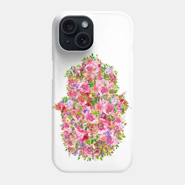 Colorful Flowers-Filled Hamsa Amulet Phone Case by JMM Designs