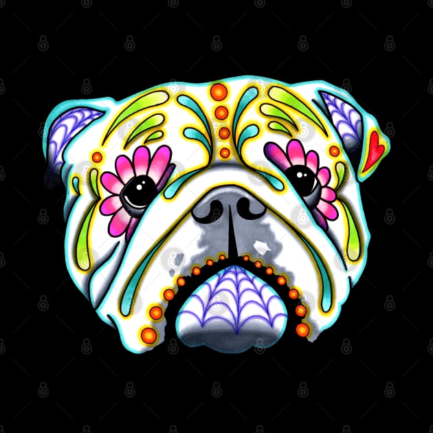 English Bulldog - Day of the Dead Sugar Skull Dog by prettyinink