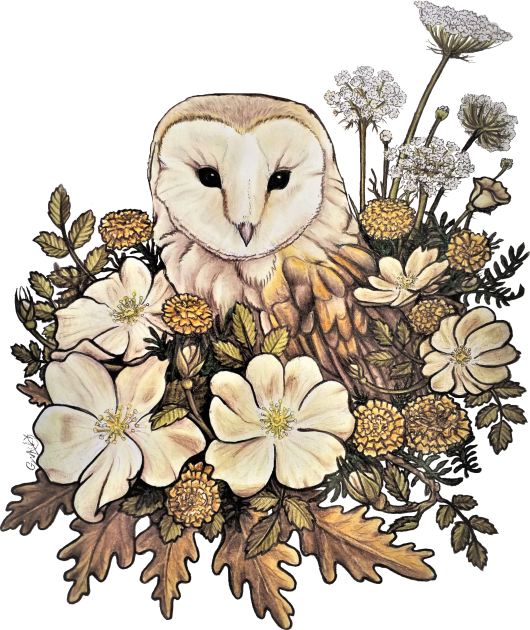 Barn owl and Wild Roses Kids T-Shirt by GnarlyBones