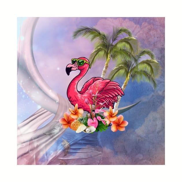 Funny flamingo with sunglasses and flowers by Nicky2342