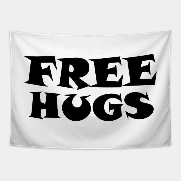 Free Hugs Typography - Minimal - Graphic Design Black Lettering Tapestry by ColorMeHappy123