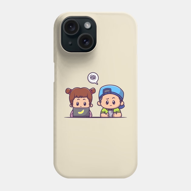 Cute Girl And Cute Boy Playing Gadget Cartoon Phone Case by Catalyst Labs