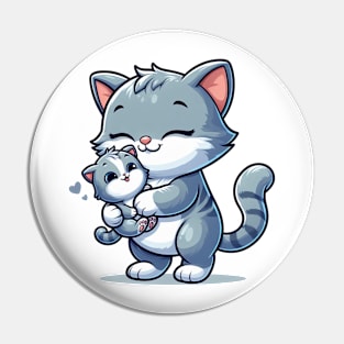 mother cat holding kitten Pin