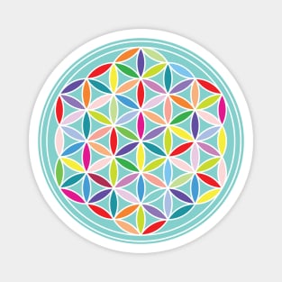 Flower of Life Multicolored on Blue Magnet