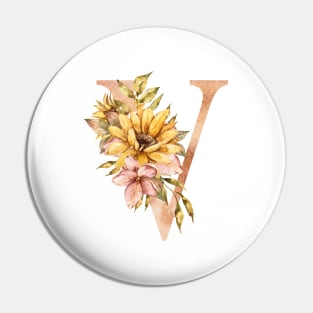 Watercolor sunflower bouquet monogram letter V Pin