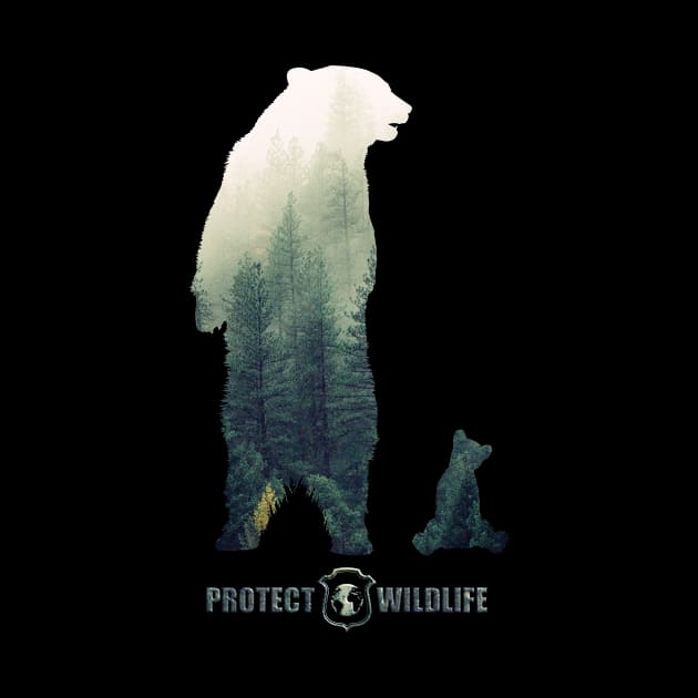 Protect Wildlife - Nature - Bear with Cub Silhouette by JTYDesigns