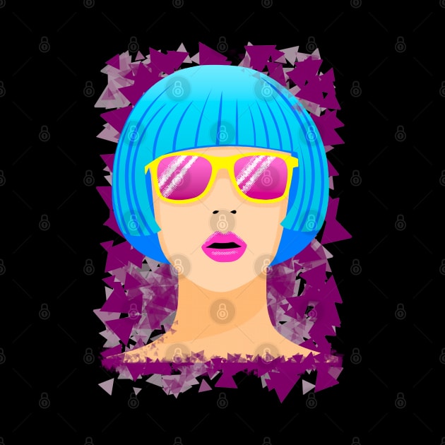 Girl with blue hair and pink sunglasses by Kuchinska design