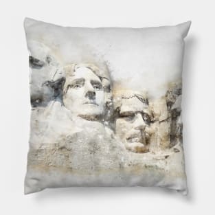 Mount Rushmore watercolor Pillow