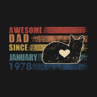 Vintage Dad 1978 January Cat Lover Gift For Fathers Day T-Shirt