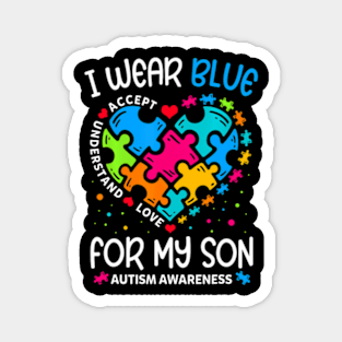 I Wear Blue For My  Autism Awareness Month For Mom Magnet