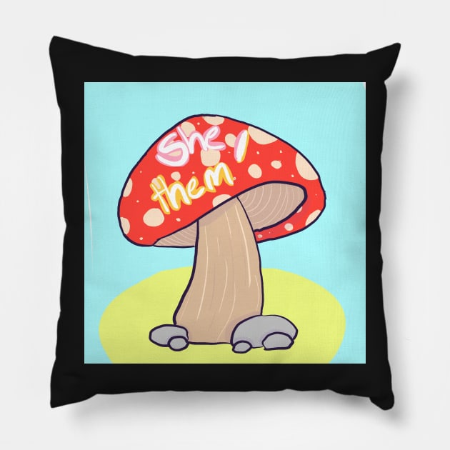 cute mushroom she/them pronoun Pillow by Ech0mun