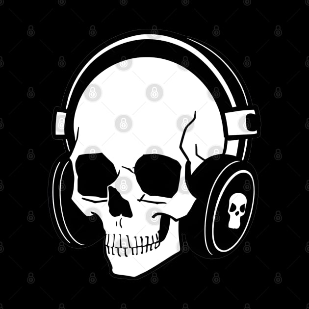 Skull With Headphones, Black and White | Listening Music by General Corner