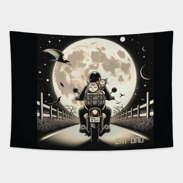 Motorbiker and Cat Dad Adventure Duo Tapestry by DAZu