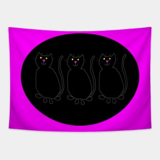 Three Black Cats on Black Oval Tapestry