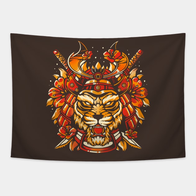 Samurai Tiger - Cute Animal Feline Warrior Gift Tapestry by eduely