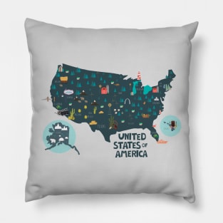 USA Illustrated Map Pillow