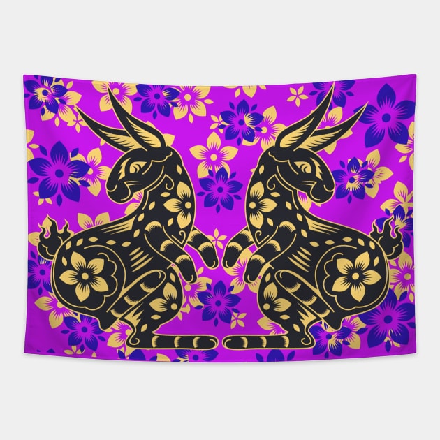 Dancing Bunnies Tapestry by Liesl Weppen