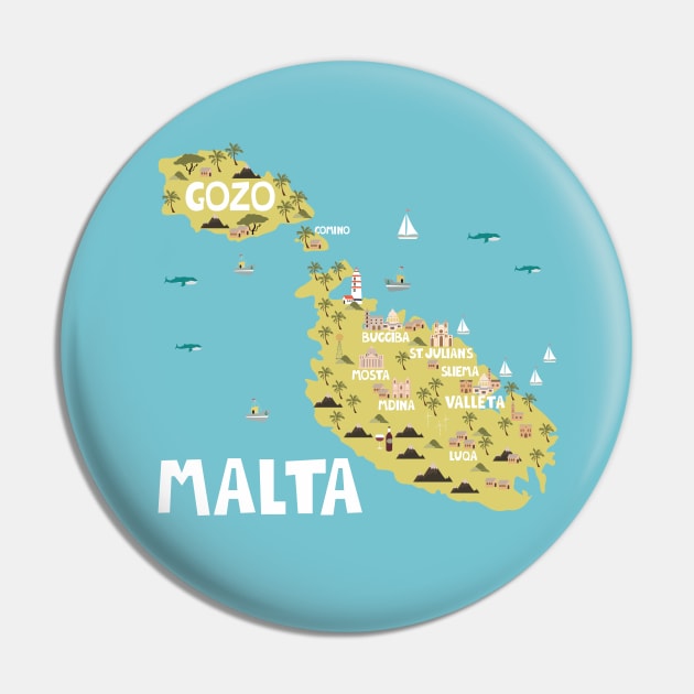 Malta Illustrated Map Pin by JunkyDotCom