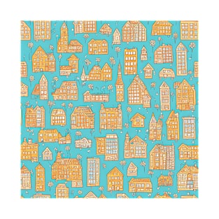 Cheerful Fantastic Whimsical Urban Townscape Pattern T-Shirt