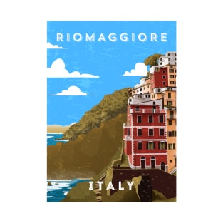 Riomaggiore, Italy. Retro travel minimalist poster T-Shirt