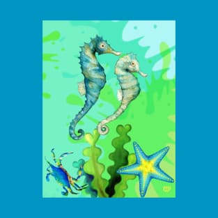 Bright Green/Aqua Seahorses T-Shirt