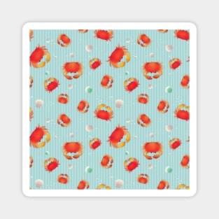 Red Crabs Pattern on Blue Magnet