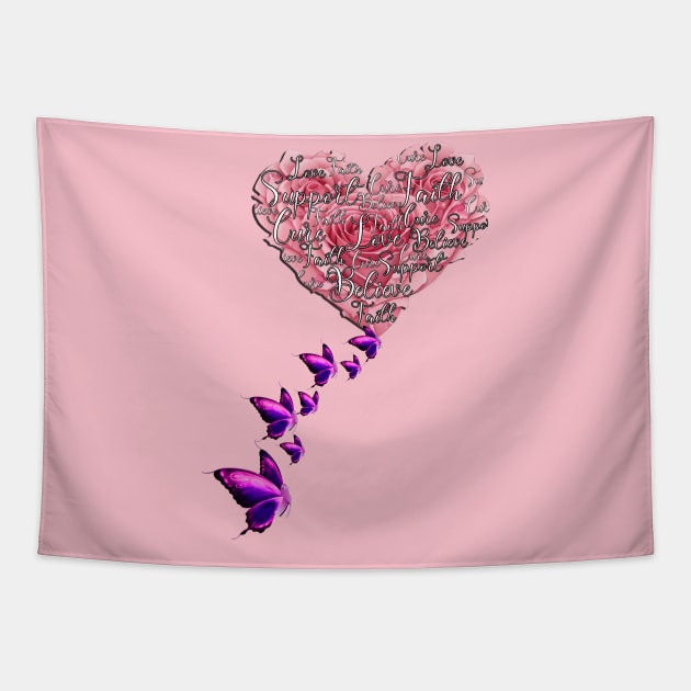 Inspirational Rose Heart & Support Butterflies Tapestry by tamdevo1