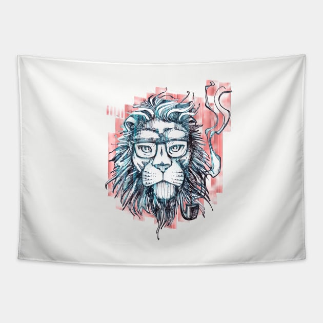 Hipster lion smoking pipe Tapestry by bernardojbp