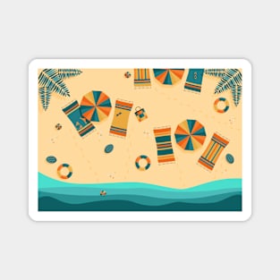 Sandy beach, top view, summer vacation illustration Magnet