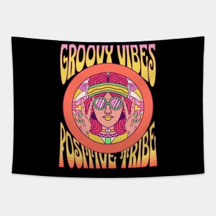 Groovy Vibes Positive Tribe Vintage Hippie Design in Bright Colors Tapestry