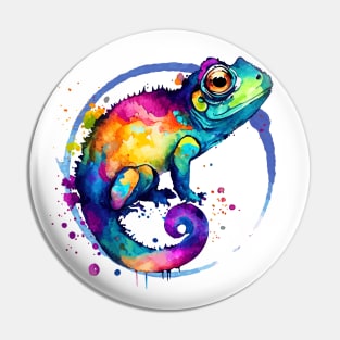 Colorful Chameleon Watercolor Splash Art Print - Blue Pin