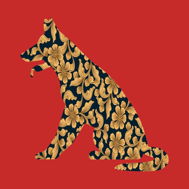 german shepherd dog golden floral by T-shirt verkaufen