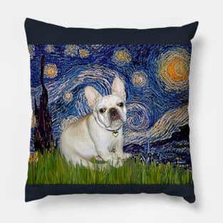 Starry Night Adaptation with a French Bulldog (cream) Pillow