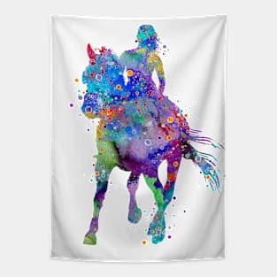 Girl Horse Rider Watercolor Equestrian Gift Tapestry