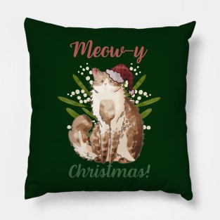 Meow-y Christmas! - Cream Fluffy Cat Pillow