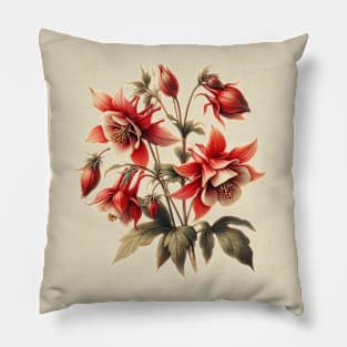 Clementine Red Columbine Vintage Botanical Pillow