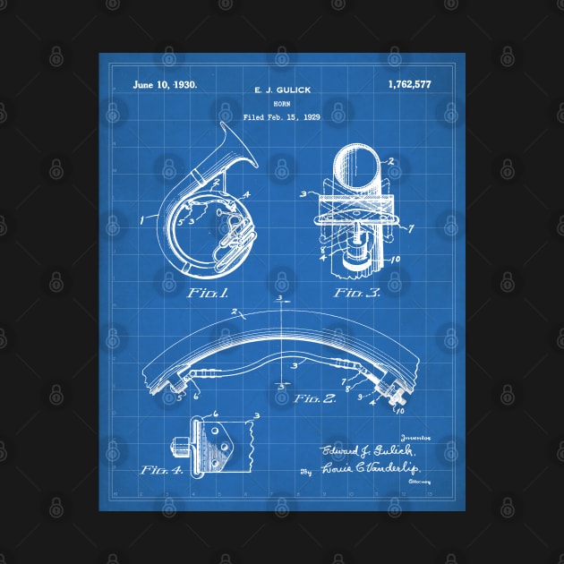 Brass Band Horn Patent - Musician Wind Instrument Art - Blueprint by patentpress