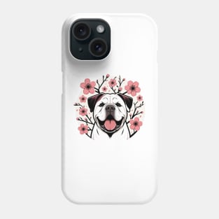 American Bulldog Welcomes Spring with Cherry Blossoms Phone Case