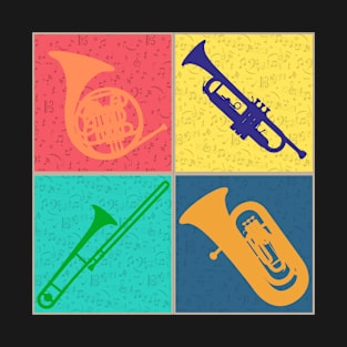 Brass Section Tshirt Pop Art Colorful Four Square Design T-Shirt