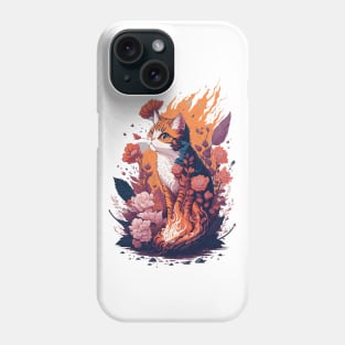 Cat in fire and flowers Phone Case