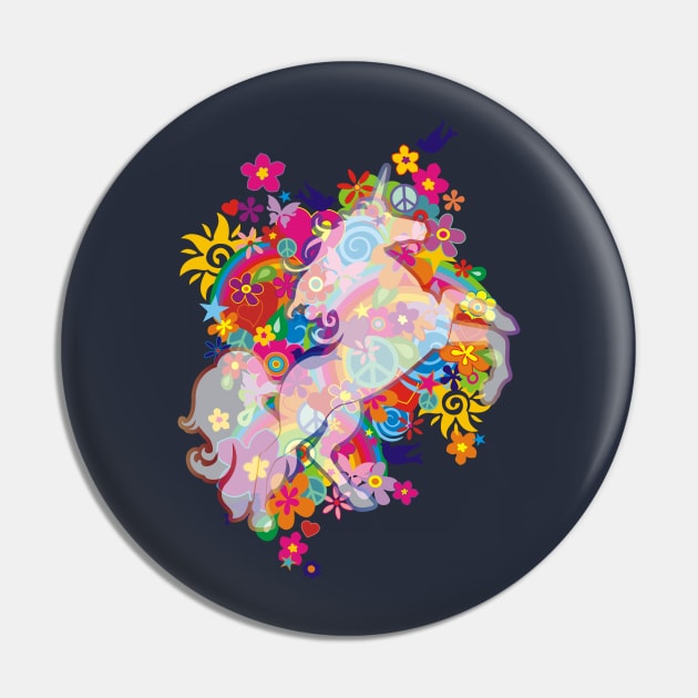 New Flower Power Rainbow Unicorn Pin by EDDArt